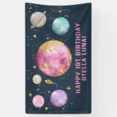 Meisje Outer Space Galaxy Maan Sterren Gelukkige V Spandoek (Verticaal)