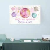 Meisje Outer Space Galaxy Roze Goud Verjaardagsfee Spandoek (Beurs)