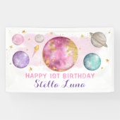 Meisje Outer Space Galaxy Roze Goud Verjaardagsfee Spandoek (Horizontaal)