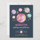 Meisje Outer Space Galaxy Verjaardag Navy Roze Gou Kaart (Voorkant)