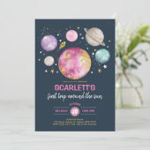 Meisje Outer Space Galaxy Verjaardag Navy Roze Gou Kaart (Staand voorkant)