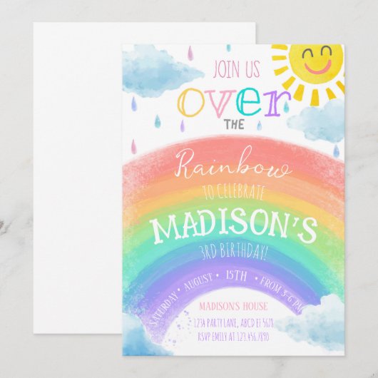 Meisje over de regenboog kleurrijke verjaardag kaart (Voorkant / Achterkant)