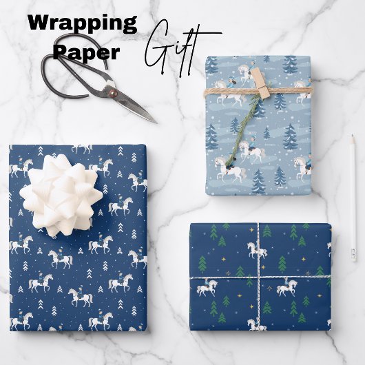 Meisje Paardrijden in de winter Inpakpapier Vel