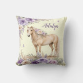 Meisje Paars Geel Roos Paard Monogram Kussen (Voorkant)