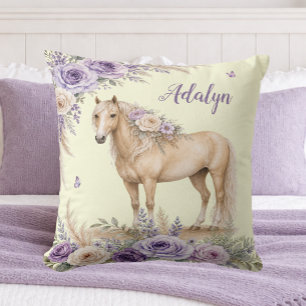 Meisje Paars Geel Roos Paard Monogram Kussen