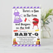 Meisje Paarse Barbecue Baby shower Kaart (Staand voorkant)