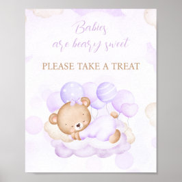 Meisje Paarse Beer Baby shower Favor Sign Poster