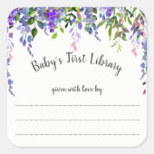 Meisje Paarse bloemenboekenplaat, boek baby shower Vierkante Sticker (Voorkant)