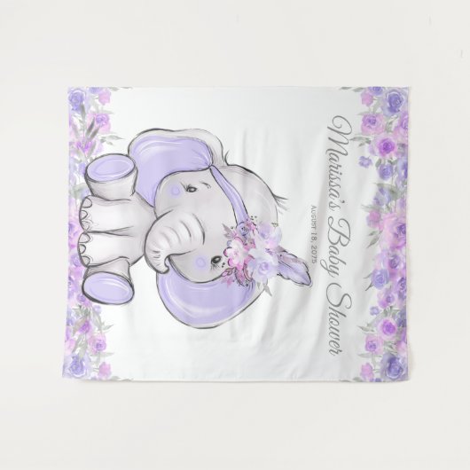 Meisje Paarse Boho Olifant Baby Shower L Achtergro Wandkleed (Voorkant (horizontaal))