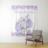 Meisje Paarse Boho Olifant Baby Shower L Achtergro Wandkleed (In situ)