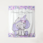 Meisje Paarse Boho Olifant Baby Shower L Achtergro Wandkleed (Voorkant)