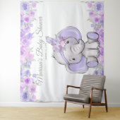 Meisje Paarse Boho Olifant Baby Shower XL Achtergr Wandkleed (In situ)
