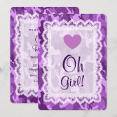 MEISJE Paarse Camouflage Kant Baby shower A01B Kaart (Voorkant / Achterkant)