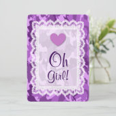 MEISJE Paarse Camouflage Kant Baby shower A01B Kaart (Staand voorkant)