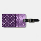 Meisje Paarse Damasks & Metallic Swirls Bagagelabel (Voorkant horizontaal)