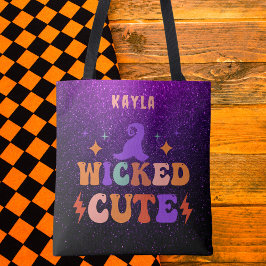 Meisje Paarse en zwart gepersonaliseerde Halloween Tote Bag