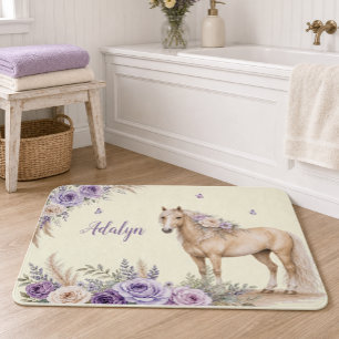 Meisje Paarse Gele Roos Paard Monogram Badmat