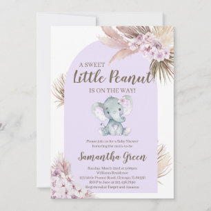 Meisje Paarse olifant Baby shower Kaart