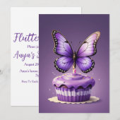 Meisje paarse vlinder verjaardagsuitnodigingen kaart (Voorkant / Achterkant)