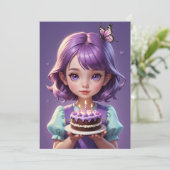 Meisje paarse vlinder verjaardagsuitnodigingen kaart (Staand voorkant)