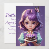 Meisje paarse vlinder verjaardagsuitnodigingen kaart (Voorkant / Achterkant)
