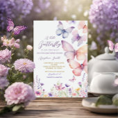 Meisje Paarse Wildflower Vlinder Baby shower Kaart