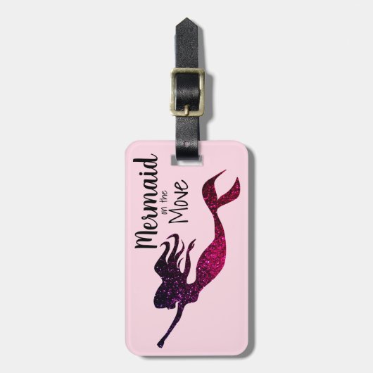 Meisje Paarse Zeemeermin in beweging | Gepersonali Bagagelabel (Voorkant verticaal)