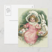 Meisje paasmand konijntje gekleurde eieren feestdagenkaart (Voorkant / Achterkant)