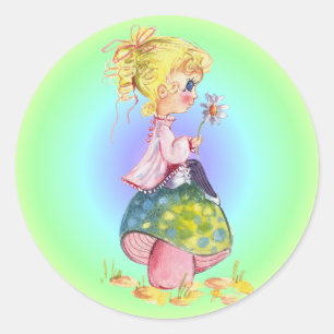 MEISJE & PADDENSTOEL door SHARON SHARPE Ronde Sticker