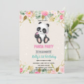 Meisje panda bloem uitnodiging (Staand voorkant)