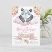 Meisje Panda Roze Bloemen Baby shower Invitation Kaart (Staand voorkant)