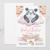 Meisje Panda Roze Bloemen Baby shower Invitation Kaart (Voorkant / Achterkant)