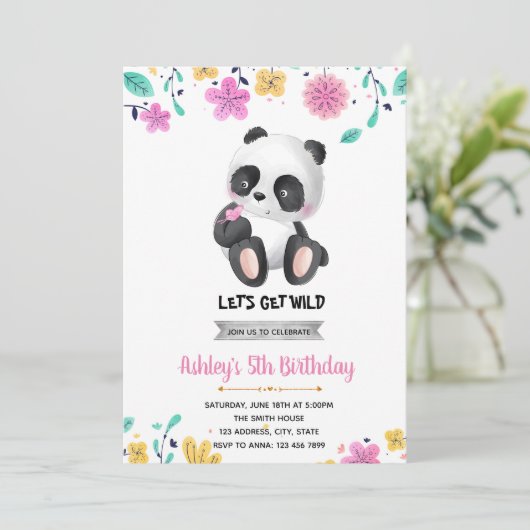 Meisje panda verjaardag uitnodiging (Staand voorkant)