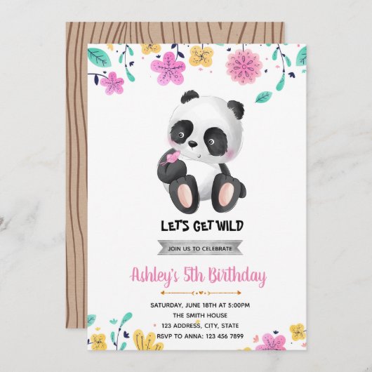 Meisje panda verjaardag uitnodiging (Voorkant / Achterkant)