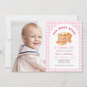 Meisje pannenkoekenontbijt verjaardagsfeest foto kaart (Voorkant)