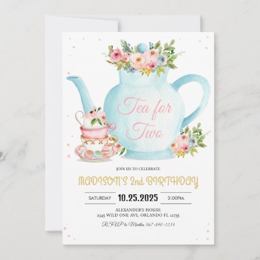 Meisje Par-Tea Bloemen Roze Goud grillige verjaard Kaart (Voorkant)