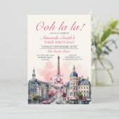 Meisje Paris Patisserie 1e Roze Bow Verjaardagsfee Kaart (Staand voorkant)