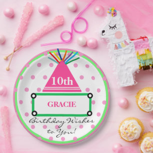 Meisje Party Pet Groen Roze Polka Dots Naam Papieren Bordje