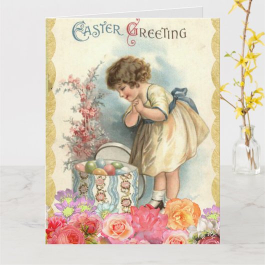  meisje Pasen Kaart (Gele Bloem)