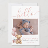 Meisje Pasgeboren Beer Geboortefoto Baby Aankondig Aankondiging (Voorkant)