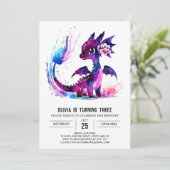 Meisje pastel draak digitale meisje verjaardag kaart (Staand voorkant)