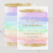 Meisje pastel regenboog 6e verjaardag uitnodiging (Voorkant / Achterkant)