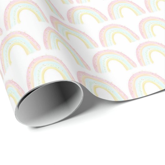 Meisje Pastel Regenboog Verjaardagsfeest Cadeaupapier (Rol Hoek)