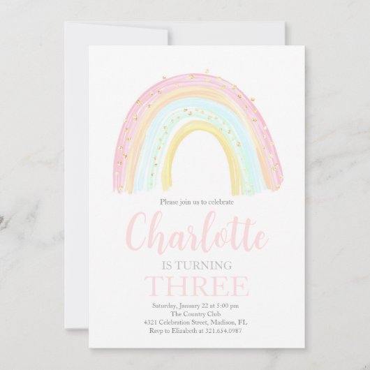 Meisje Pastel Regenboog Verjaardagsfeest Kaart (Voorkant)