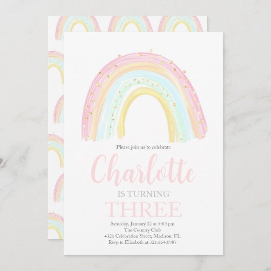 Meisje Pastel Regenboog Verjaardagsfeest Kaart (Voorkant / Achterkant)