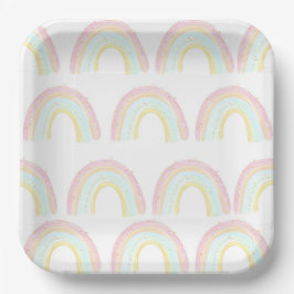 Meisje Pastel Regenboog Verjaardagsfeest Papieren Bordje