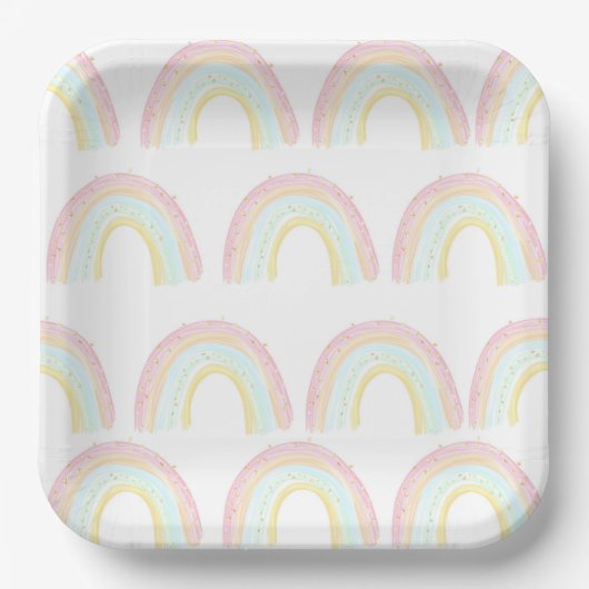 Meisje Pastel Regenboog Verjaardagsfeest Papieren Bordje (Voorkant)