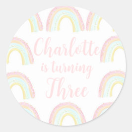 Meisje Pastel Regenboog Verjaardagsfeest Ronde Sticker