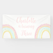 Meisje Pastel Regenboog Verjaardagsfeest Spandoek (Horizontaal)
