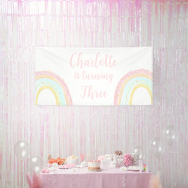 Meisje Pastel Regenboog Verjaardagsfeest Spandoek